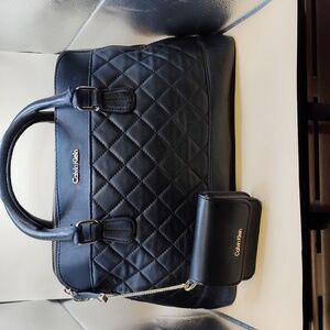 Calvin Klein quilted leather satchel bag black with gold hardware